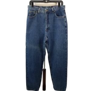 Eddie Bauer Blue Denim Jeans Loose Button Fly Hi Rise Vintage USA Nice Size 14
